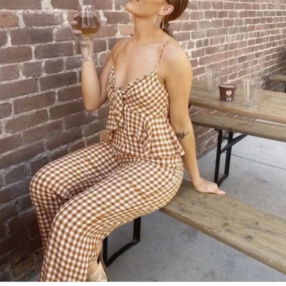 SAYLOR Gingham Viscose Crepe Apricot Ruffle Sleeveless Jumpsuit Women’s Small - Picture 3 of 11